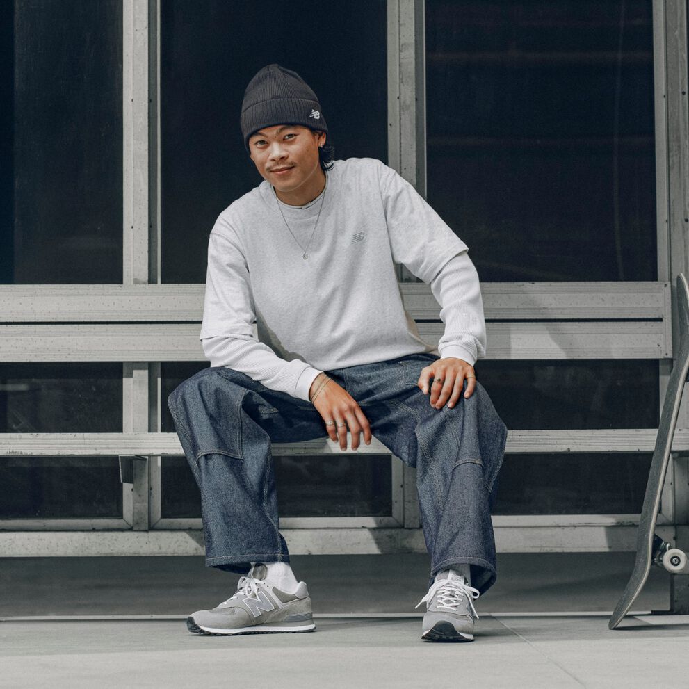 Patrick Praman wearing grey New Balance 574's